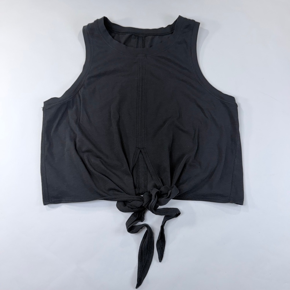 Lululemon It's A Tie Tank Top Womens 4? Black Sleeveless Crop Workout Tie Front